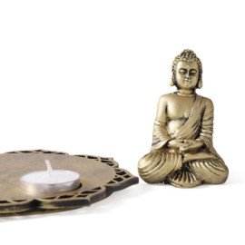 Buddha With Decorative Wooden Tray Base and T light