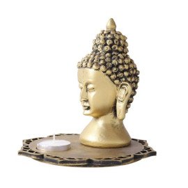 Buddha Head With Decorative Wooden Tray and T light