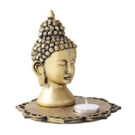 Buddha Head With Decorative Wooden Tray and T light