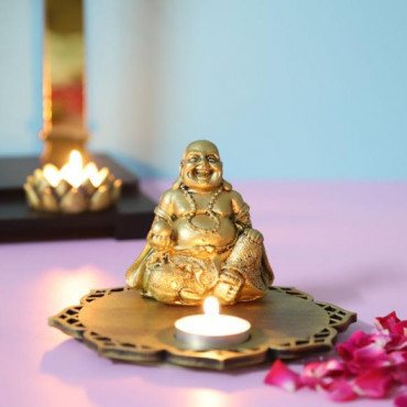 Laughing Budda in a Wooden Tray