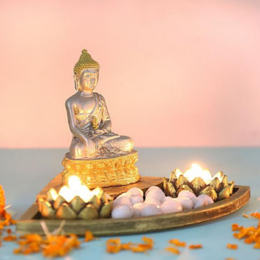 Elegant Buddha in a Decorated Tray