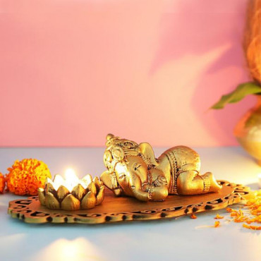 Cute Sleeping Ganesha in a Decorated Tray