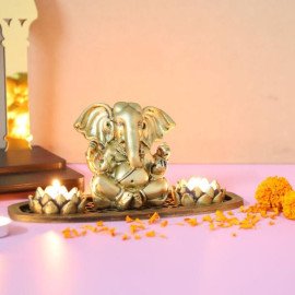 Ganesh Ji T light holder in a Oval Shape Tray