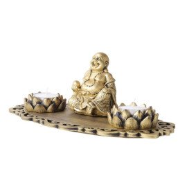 Laughing Buddha with Lotus Shape T light holders and Decorative Tray