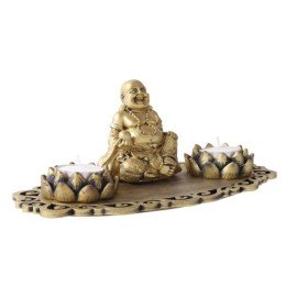 Laughing Buddha with Lotus Shape T light holders and Decorative Tray