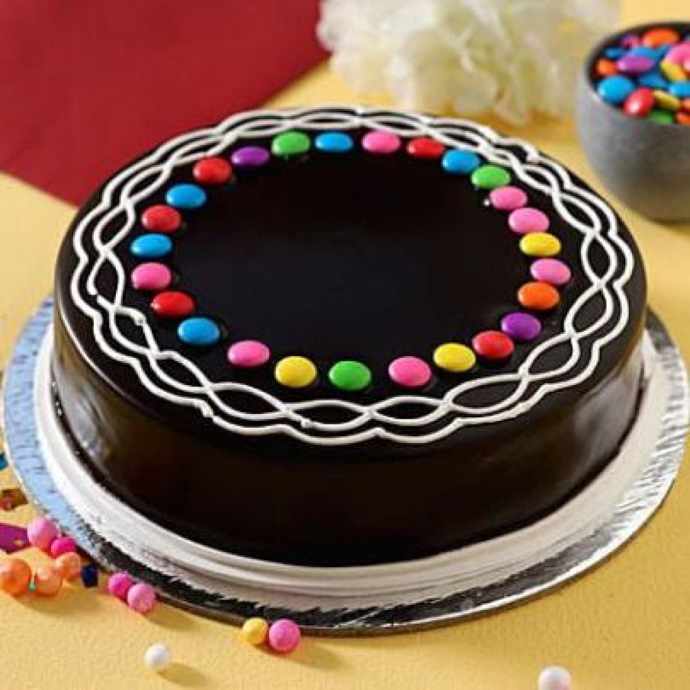 Gems Decorated Chocolate Cake 500g Eggless