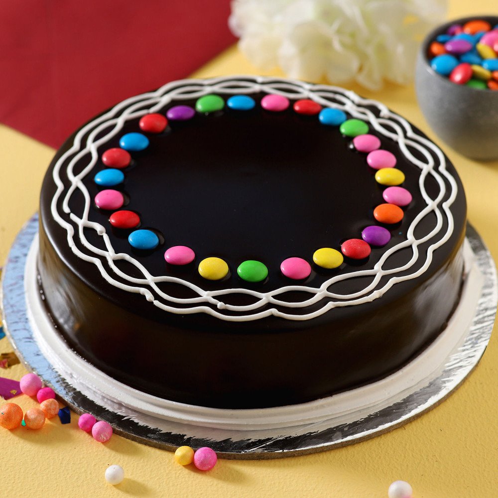 Gems Decorated Chocolate Cake