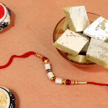 Gleaming White Stone Rakhi N Kaju Katli