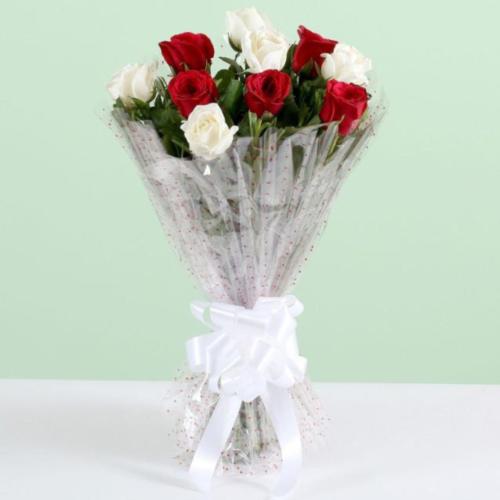 Graceful 10 White Red Roses Bouquet