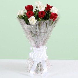 Graceful 10 White Red Roses Bouquet