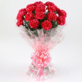 Graceful Love 18 Dark Pink Carnations Bouquet