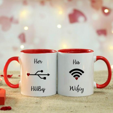 Hubby Wifey Printed Personalized Mug Set