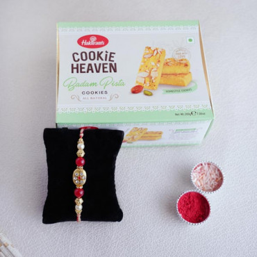 Kundan Rakhi with Haldiram Cookies