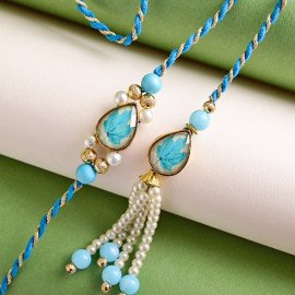 Leaf Imprinted Pearl Couple Rakhi