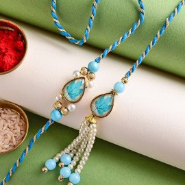 Leaf Imprinted Pearl Couple Rakhi