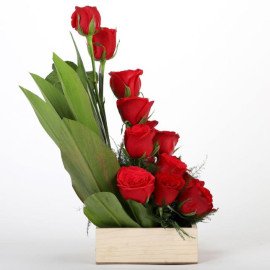 Lovely Red Roses Basket Arrangement