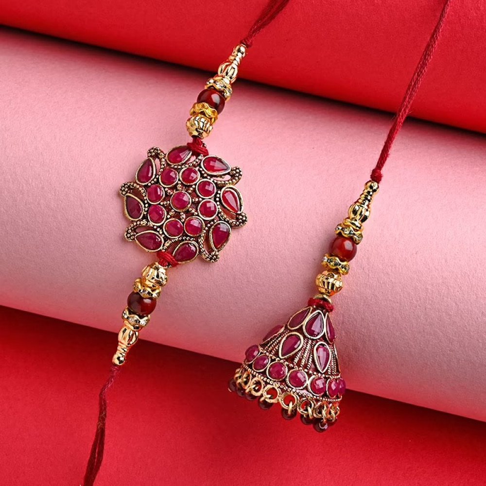Maroon Traditional Rakhi Duo