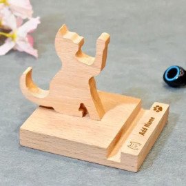 Pawing Cat Personalized Wood Mobile Stand