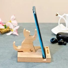 Pawing Cat Personalized Wood Mobile Stand