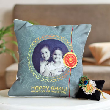 Peacock Rakhi with Customized Cushion