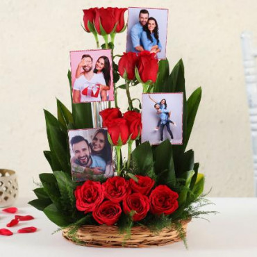 Personalised Red Roses Basket Arrangement