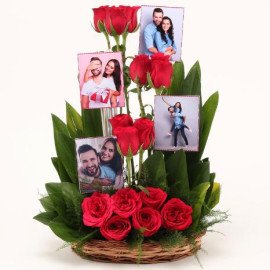 Personalised Red Roses Basket Arrangement