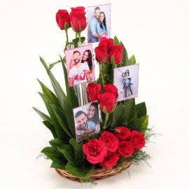 Personalised Red Roses Basket Arrangement