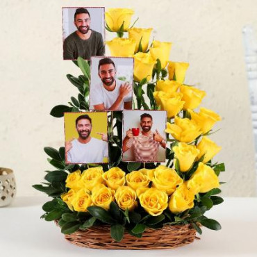 Personalised Yellow Roses Basket Arrangement