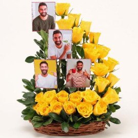 Personalised Yellow Roses Basket Arrangement