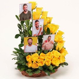 Personalised Yellow Roses Basket Arrangement