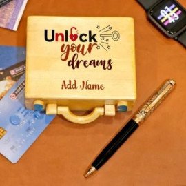 Personalised Suitcase Shaped Pen and Card Holder with Ball Pen