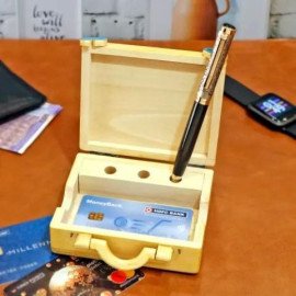 Personalised Suitcase Shaped Pen and Card Holder with Ball Pen