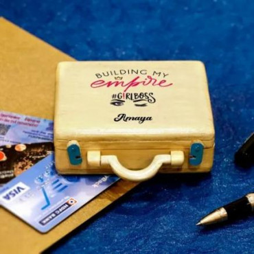 Personalised Suitcase Shaped Wooden Pen and Card Holder for Girl Boss