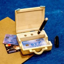 Personalised Suitcase Shaped Wooden Pen and Card Holder for Girl Boss
