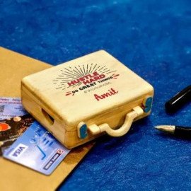 Personalised Suitcase Shaped Wooden Pen and Card Holder for Workaholic