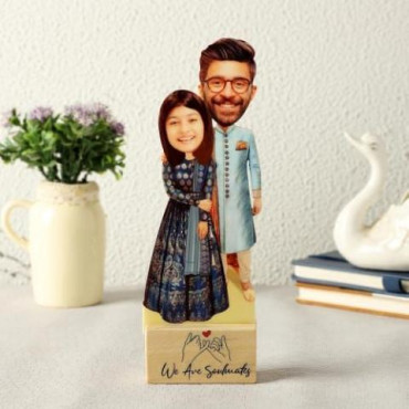 Personalized Indian Wedding Caricature with Wooden Stand