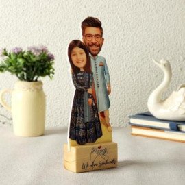 Personalized Indian Wedding Caricature with Wooden Stand