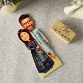 Personalized Indian Wedding Caricature with Wooden Stand