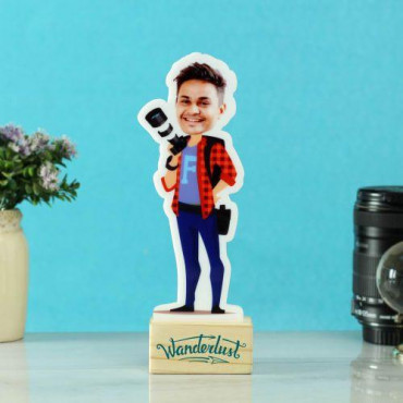 Personalized Photographer Caricature with Wooden Stand