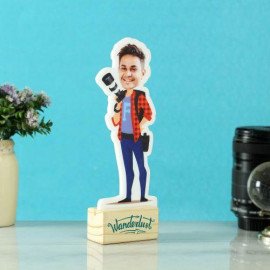 Personalized Photographer Caricature with Wooden Stand
