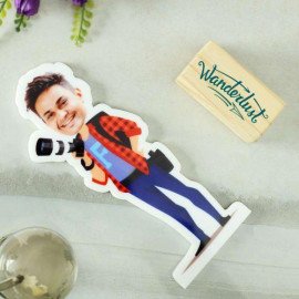 Personalized Photographer Caricature with Wooden Stand