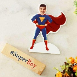 Personalized Superboy Caricature with Wooden Stand
