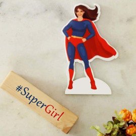 Personalized Supergirl Caricature with Wooden Stand