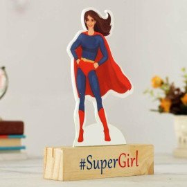 Personalized Supergirl Caricature with Wooden Stand