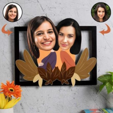 Personalized Wooden Caricature Photo Frame for Mother & Daughter