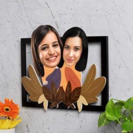 Personalized Wooden Caricature Photo Frame for Mother & Daughter