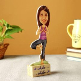 Personalized Yoga Pose Caricature with Wooden Stand