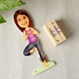 Personalized Yoga Pose Caricature with Wooden Stand