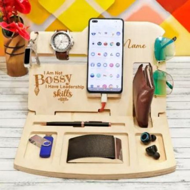 Personalized Multi-compartment Wooden Desk Organiser