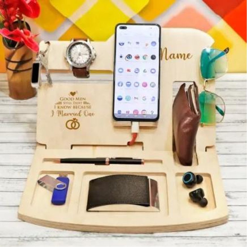 Personalized Wooden Desk Organizer for Husband